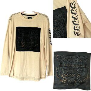 CR-24 Bordo Cromato Mens Long Sleeve Embossed Tee Size L Tiger Y2K Streetwear